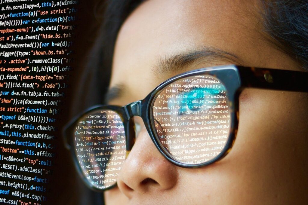 woman, programming, glasses